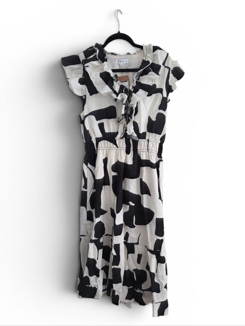 THML Violeta Striped Ruffle Dress in Ivory & Black